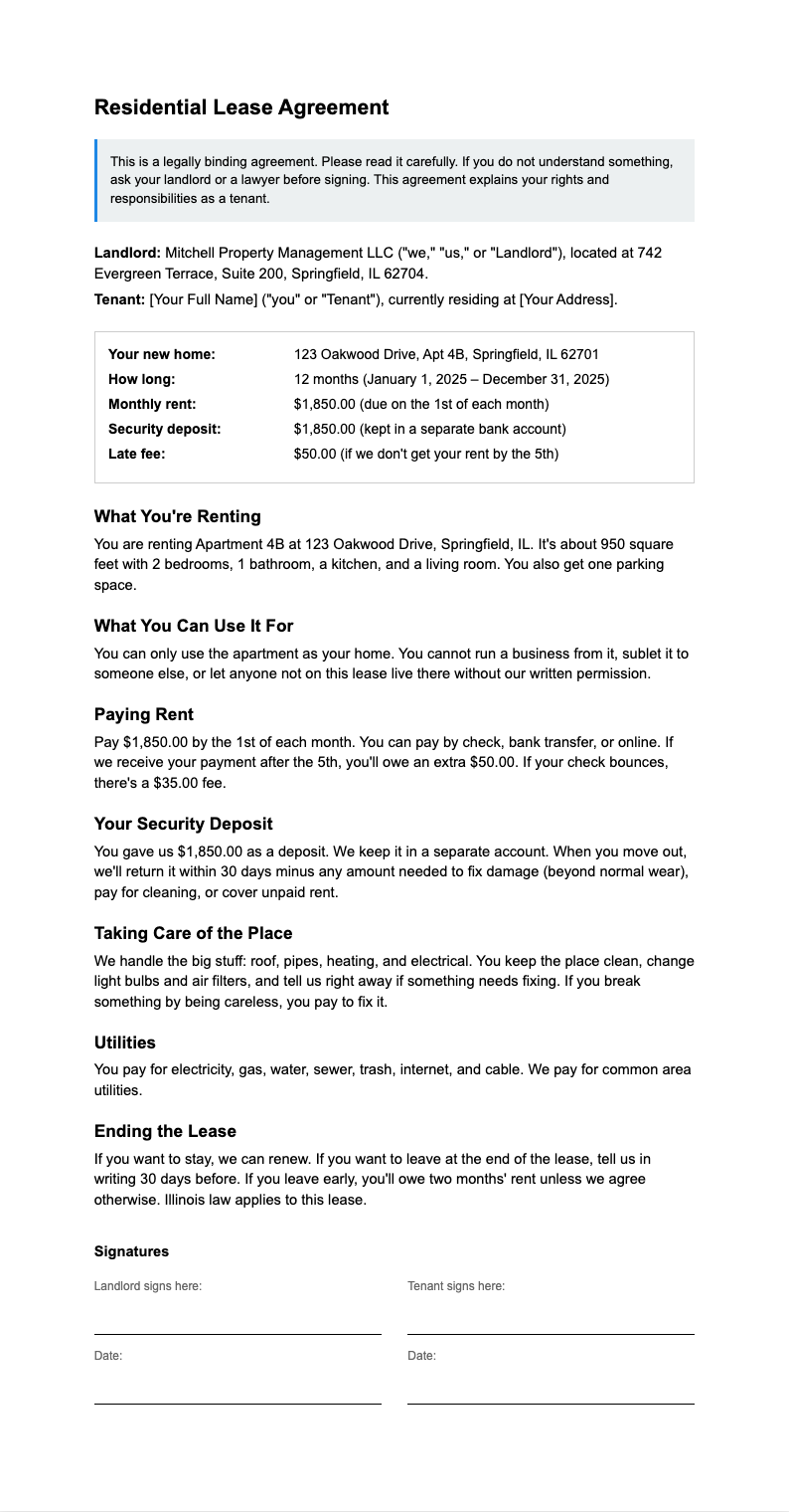 Plain language lease agreement